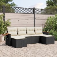 vidaXL 6-tlg. Garten-Sofagarnitur mit Kissen Schwarz Poly...