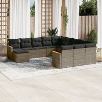 vidaXL 12-tlg. Garten-Sofagarnitur mit Kissen Grau Poly...