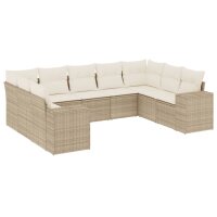 vidaXL 9-tlg. Garten-Sofagarnitur mit Kissen Beige Poly Rattan