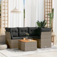 vidaXL 5-tlg. Garten-Sofagarnitur mit Kissen Grau Poly Rattan