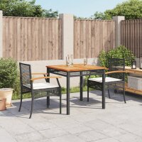 vidaXL 3-tlg. Garten-Essgruppe mit Kissen Schwarz Poly Rattan