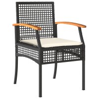 vidaXL 3-tlg. Garten-Essgruppe mit Kissen Schwarz Poly Rattan