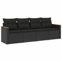 vidaXL 4-tlg. Garten-Sofagarnitur mit Kissen Schwarz Poly Rattan