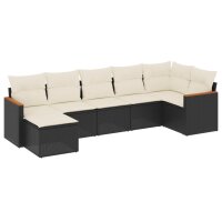 vidaXL 7-tlg. Garten-Sofagarnitur mit Kissen Schwarz Poly Rattan