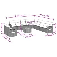 vidaXL 12-tlg. Garten-Sofagarnitur mit Kissen Grau Poly Rattan