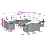 vidaXL 14-tlg. Garten-Sofagarnitur mit Kissen Grau Poly Rattan