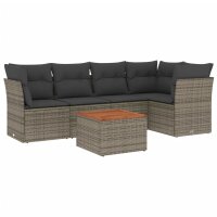 vidaXL 6-tlg. Garten-Sofagarnitur mit Kissen Grau Poly Rattan