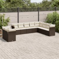 vidaXL 10-tlg. Garten-Sofagarnitur mit Kissen Braun Poly...