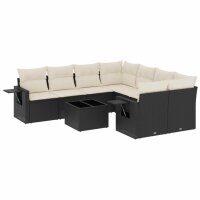 vidaXL 9-tlg. Garten-Sofagarnitur mit Kissen Schwarz Poly Rattan