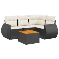 vidaXL 5-tlg. Garten-Sofagarnitur mit Kissen Schwarz Poly Rattan