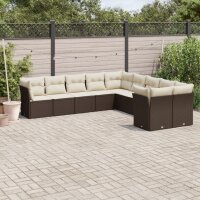 vidaXL 10-tlg. Garten-Sofagarnitur mit Kissen Braun Poly...