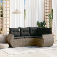 vidaXL 4-tlg. Garten-Sofagarnitur mit Kissen Grau Poly Rattan