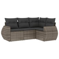 vidaXL 4-tlg. Garten-Sofagarnitur mit Kissen Grau Poly Rattan