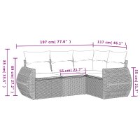 vidaXL 4-tlg. Garten-Sofagarnitur mit Kissen Grau Poly Rattan