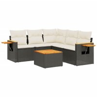 vidaXL 6-tlg. Garten-Sofagarnitur mit Kissen Schwarz Poly Rattan