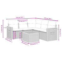 vidaXL 6-tlg. Garten-Sofagarnitur mit Kissen Schwarz Poly Rattan