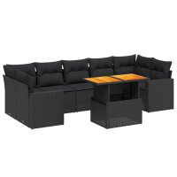 vidaXL 8-tlg. Garten-Sofagarnitur mit Kissen Schwarz Poly Rattan