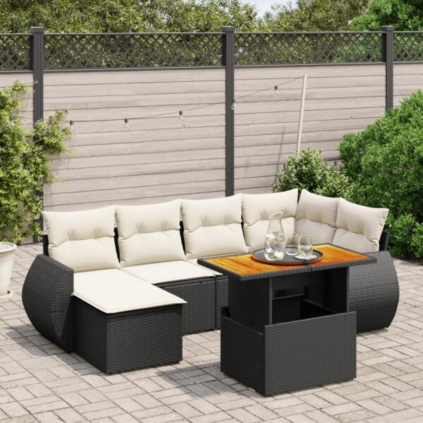 vidaXL 6-tlg. Garten-Sofagarnitur mit Kissen Schwarz Poly Rattan