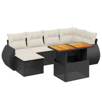 vidaXL 6-tlg. Garten-Sofagarnitur mit Kissen Schwarz Poly Rattan