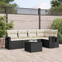 vidaXL 6-tlg. Garten-Sofagarnitur mit Kissen Schwarz Poly Rattan