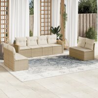 vidaXL 8-tlg. Garten-Sofagarnitur mit Kissen Beige Poly Rattan