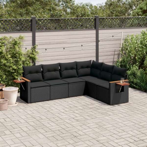 vidaXL 6-tlg. Garten-Sofagarnitur mit Kissen Schwarz Poly Rattan