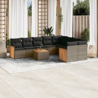 vidaXL 10-tlg. Garten-Sofagarnitur mit Kissen Grau Poly...