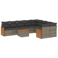 vidaXL 10-tlg. Garten-Sofagarnitur mit Kissen Grau Poly...