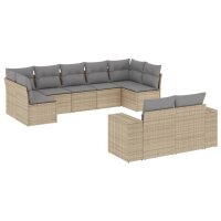 vidaXL 9-tlg. Garten-Sofagarnitur mit Kissen Beige Poly Rattan