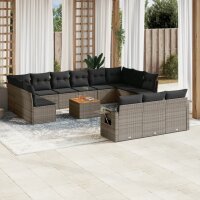 vidaXL 14-tlg. Garten-Sofagarnitur mit Kissen Grau Poly...