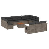 vidaXL 14-tlg. Garten-Sofagarnitur mit Kissen Grau Poly...