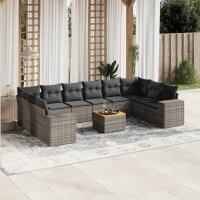 vidaXL 11-tlg. Garten-Sofagarnitur mit Kissen Grau Poly...