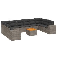 vidaXL 11-tlg. Garten-Sofagarnitur mit Kissen Grau Poly...