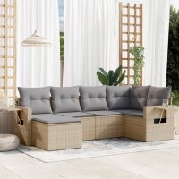 vidaXL 6-tlg. Garten-Sofagarnitur mit Kissen Beige Poly Rattan