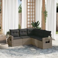 vidaXL 5-tlg. Garten-Sofagarnitur mit Kissen Grau Poly Rattan