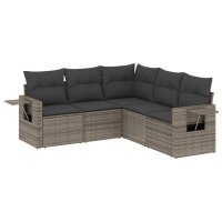 vidaXL 5-tlg. Garten-Sofagarnitur mit Kissen Grau Poly Rattan