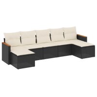 vidaXL 7-tlg. Garten-Sofagarnitur mit Kissen Schwarz Poly Rattan