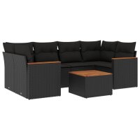 vidaXL 7-tlg. Garten-Sofagarnitur mit Kissen Schwarz Poly Rattan