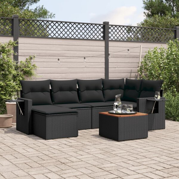 vidaXL 7-tlg. Garten-Sofagarnitur mit Kissen Schwarz Poly Rattan