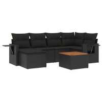 vidaXL 7-tlg. Garten-Sofagarnitur mit Kissen Schwarz Poly Rattan