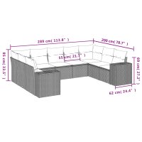 vidaXL 9-tlg. Garten-Sofagarnitur mit Kissen Grau Poly Rattan