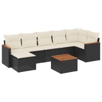 vidaXL 8-tlg. Garten-Sofagarnitur mit Kissen Schwarz Poly Rattan