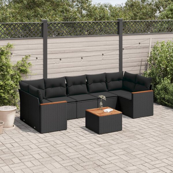 vidaXL 8-tlg. Garten-Sofagarnitur mit Kissen Schwarz Poly Rattan