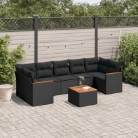 vidaXL 8-tlg. Garten-Sofagarnitur mit Kissen Schwarz Poly Rattan