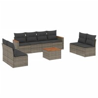 vidaXL 9-tlg. Garten-Sofagarnitur mit Kissen Grau Poly Rattan