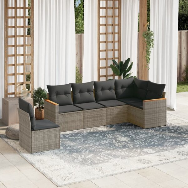 vidaXL 6-tlg. Garten-Sofagarnitur mit Kissen Grau Poly Rattan