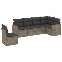 vidaXL 6-tlg. Garten-Sofagarnitur mit Kissen Grau Poly Rattan