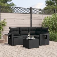 vidaXL 5-tlg. Garten-Sofagarnitur mit Kissen Schwarz Poly Rattan