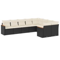 vidaXL 9-tlg. Garten-Sofagarnitur mit Kissen Schwarz Poly Rattan