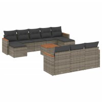 vidaXL 11-tlg. Garten-Sofagarnitur mit Kissen Grau Poly Rattan